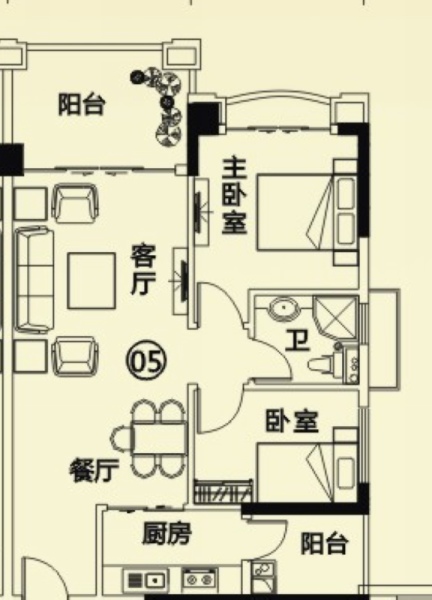 2室2厅1卫1厨户型图