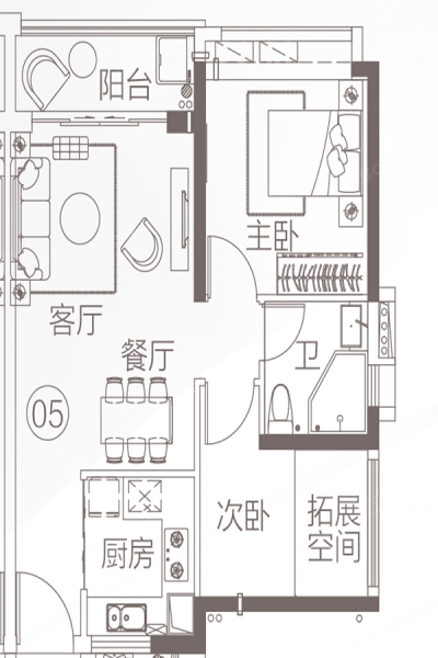 2室2厅1卫1厨户型图