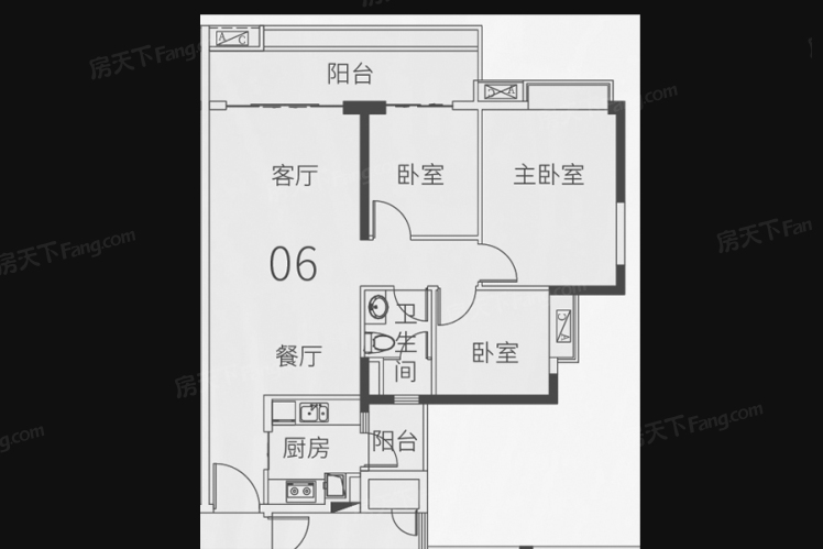 3室2厅1卫1厨户型图